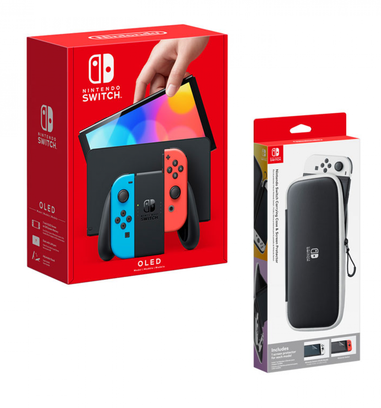 Nintendo Switch OLED Model  - Neon Red/Blue with carrying case 