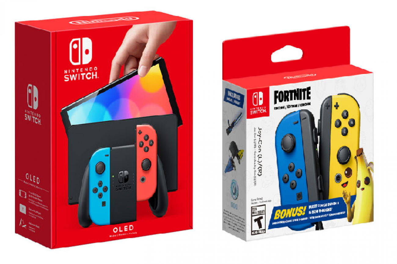 Console Nintendo Switch  - Rouge néon/bleu avec Joy-Con Fortnite