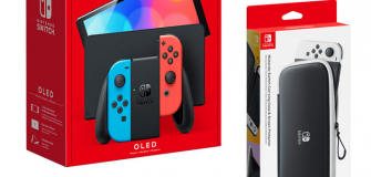 Console Nintendo Switch (Modèle OLED) - Rouge néon/bleu avec étui de transport